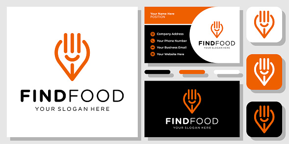 Find Food Fork Pin Map Location Restaurant Simple Outline Lineart Vector  Design with Business Card