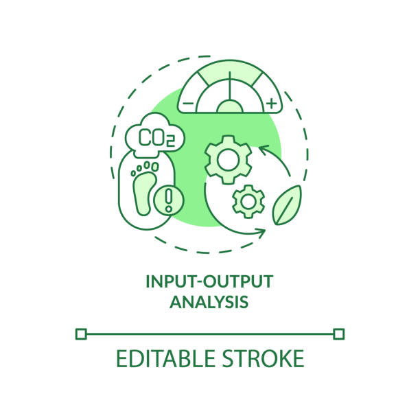 Input output analysis green concept icon Input output analysis green concept icon. Science research. Industrial ecology abstract idea thin line illustration. Isolated outline drawing. Editable stroke. Arial, Myriad Pro-Bold fonts used infographic vector input output stock illustrations