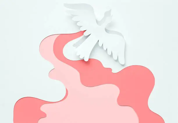 silhouette of a white dove, composition for the concept of peace or the catholic descent of the holy spirit, trinity