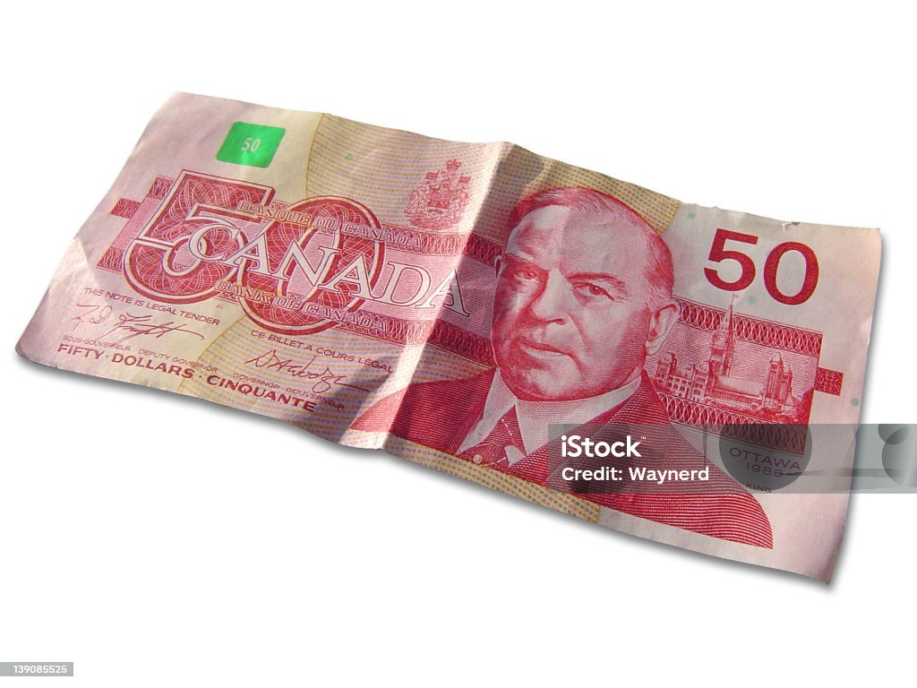 Canadian 50 dollari bill isolato su bianco - Foto stock royalty-free di Canada