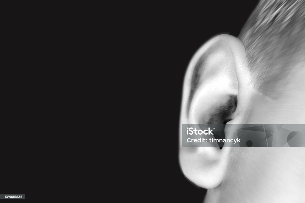 Can You Hear Me Great photo of an ear.  B/W photo with good contrast and plenty room for copy. Black And White Stock Photo