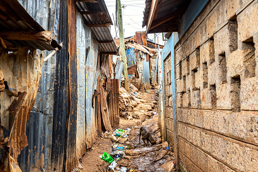 Kibera slum in Nairobi. Kibera is the biggest slum in Africa. Slums in Nairobi, Kenya