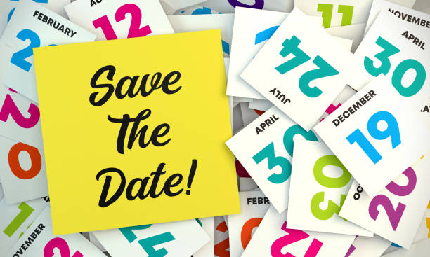 Save The Date Post-it and Calendar Date Pages stock photo