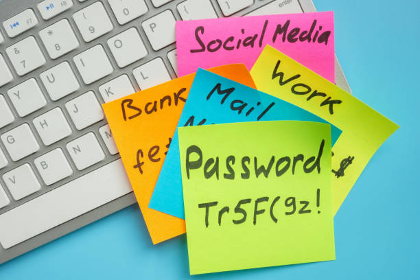 istock Stickers with inscriptions on the keyboard. Password management concept. 1390861354