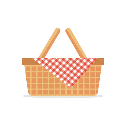 Basket wicker picnic isolated on white background. Vector stock