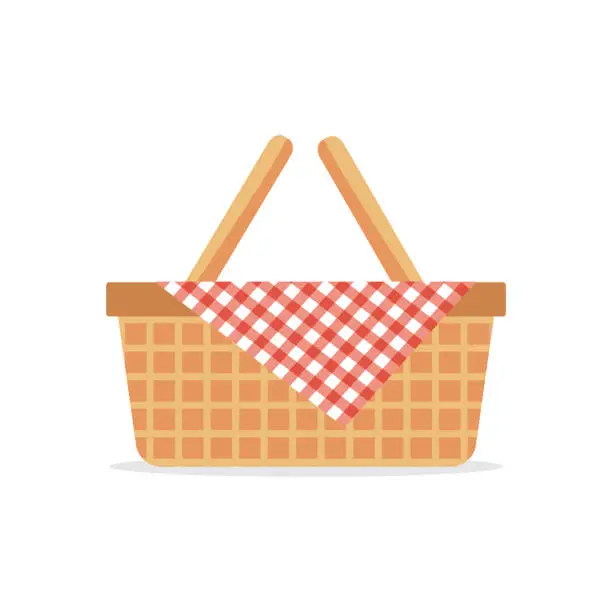 Vector illustration of Basket wicker picnic isolated on white background