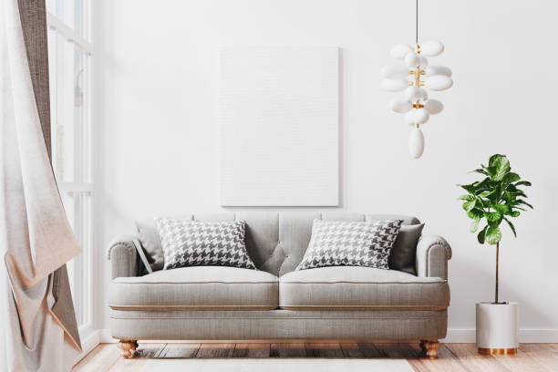 istock Canvas frame in modern living room interior mockup 1390862491
