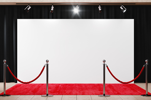 Blank red carpet backdrop mockup. 3D rendering