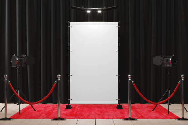 istock Step and repeat backdrop banner with red carpet mockup 1390862512