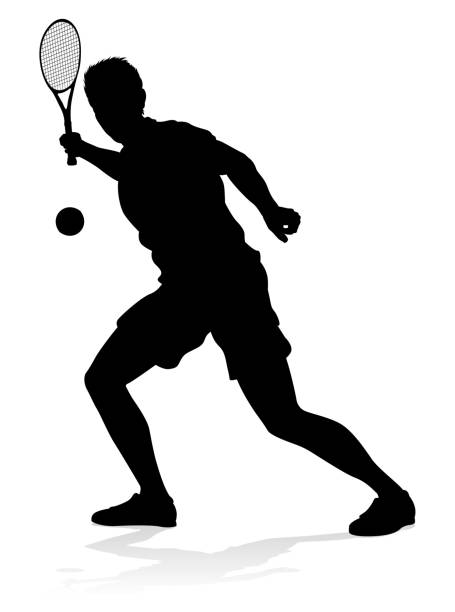 illustrations, cliparts, dessins animés et icônes de joueur de tennis homme sportif silhouette - tennis racket ball isolated