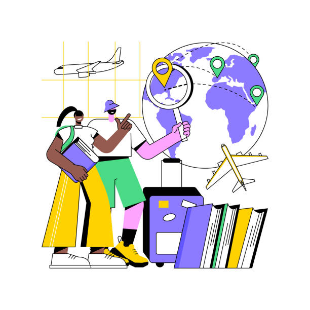 教育観光の抽象的な概念ベクトルのイラスト。 - travel globe student journey点のイラスト素材／クリップアート素材／マンガ素材／アイコン素材