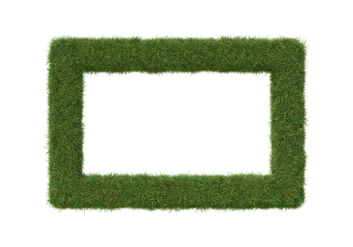 Rectangle shape frame made of grass, isolated on white. 3D image