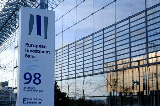 Exterior view of headquarters of of the European Investment Bank (EIB) in Luxembourg on April 7, 2022.