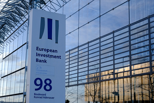 Exterior view of headquarters of of the European Investment Bank (EIB) in Luxembourg on April 7, 2022.