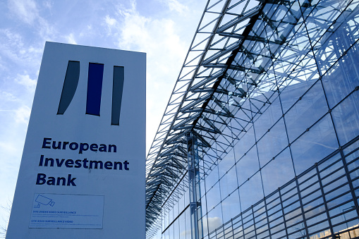 Exterior view of headquarters of of the European Investment Bank (EIB) in Luxembourg on April 7, 2022.