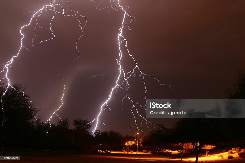 Lightning Strike 3 A Lightning storm as shot from a park here in Phoenix Arizona. It was a pretty good size storm, the lightning strikes were pretty much all around me, sort of spooky. I took over 50 pictures with lightning in them. Fear Stock Photo