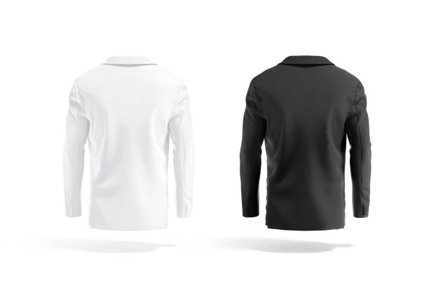 istock Blank black and white men blazer mockup, back view 1390869935