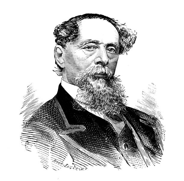 ilustrações, clipart, desenhos animados e ícones de retrato de autores famosos do passado: charles dickens - charles dickens