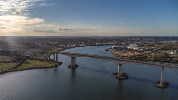 A high angle view of the Orwell Bridge near Ipswich, Suffolk, UK stock photo