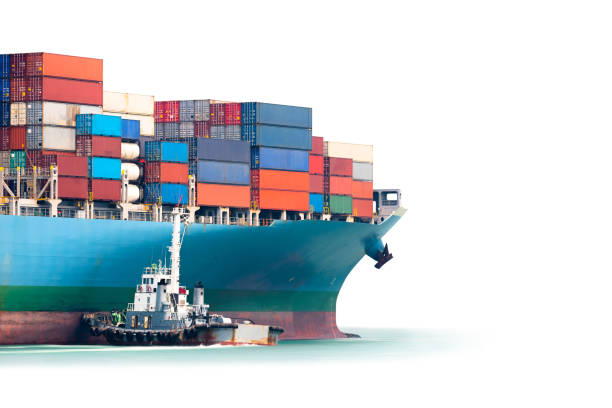 istock Container Cargo Ship and Tug boat isolated on white background, Freight Transportation and Logistic Concept, Shipping 1390870214