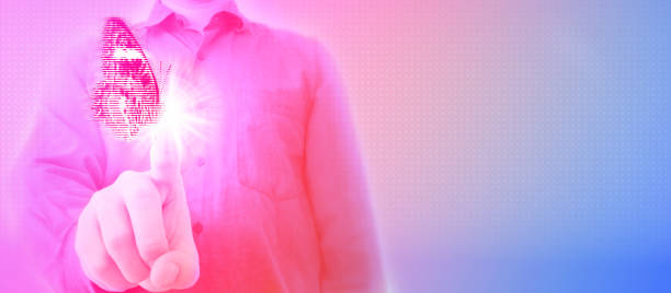 man use cyberspace internet to fine butterfly