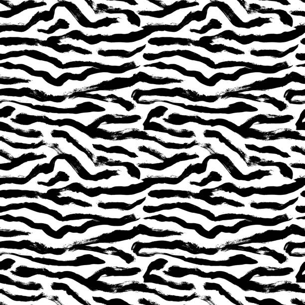 czarno-białe paski zebry bezszwowy wzór. - pattern animal tiger zebra stock illustrations