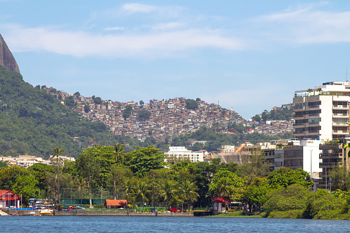 Rocinha favela seen from Rodrigo de Freitas Lagoon in Rio de Janeiro.