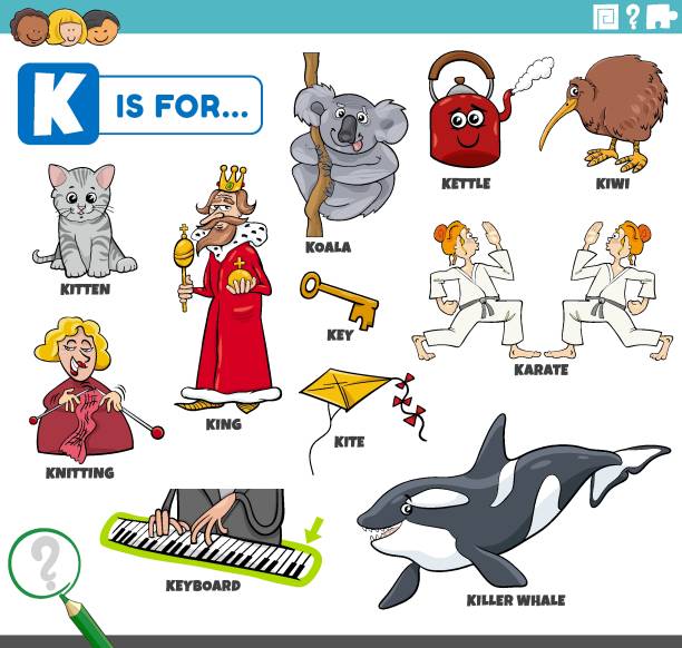  Ilustración de Letra K Palabras Conjunto Educativo Con Personajes De Dibujos Animados y más Vectores Libres de Derechos de Gato doméstico