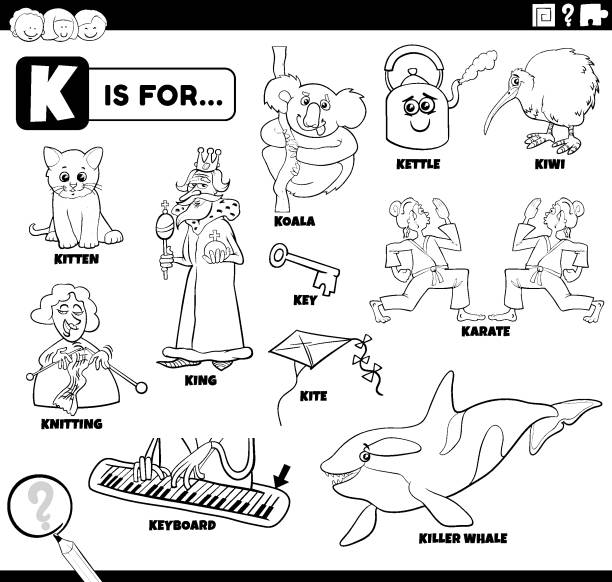  Letra K Para Tetera Ilustración Dibujo Animado Ilustraciones, gráficos vectoriales libres de derechos y clip art