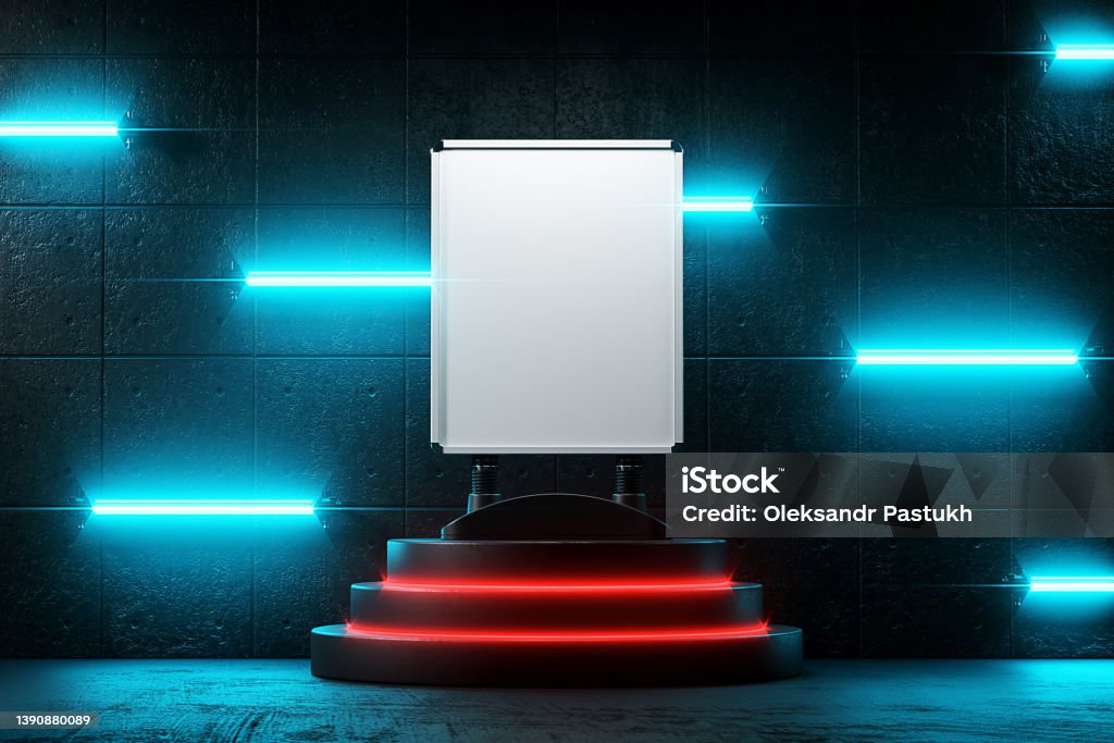 Backlight Poster Stand Stand With Poster On Pedestal With Backlight Mockup Stock Photo ...