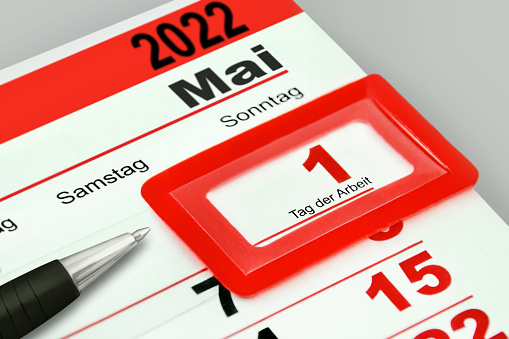 German calendar 2022  May 1 Sunday Week 17 with May Day and Labor Day