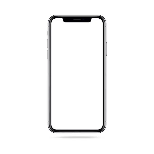 Vector illustration of smartphone phone frameless with a blank screen lying on a flat surface. High Resolution Vector for Infographic Global Business web site design or mobile phone app
