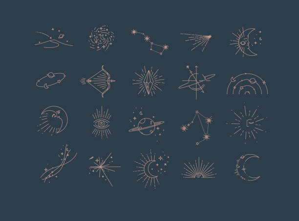 плоская элегантность иконы астрологии синего цвета - saturn moth stock illustrations