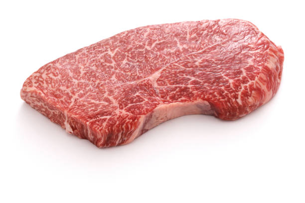 Japanese Matsusaka beef raw rump steak isolated on white background stock photo