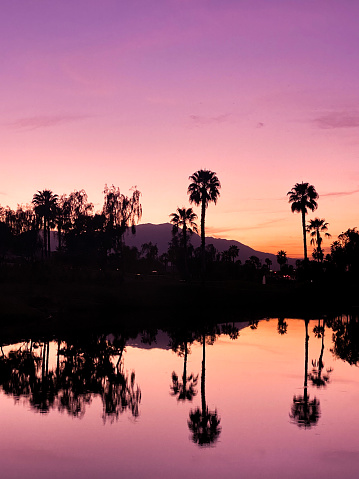 Sunset over the Shadow Hills golf course in Indio, CA