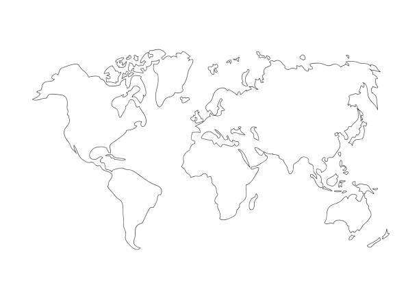 世界地図。手描きの単純な一般化されたアウトラインベクトル図。ラインシルエット大陸 - continents travel travel destinations europe点のイラスト素材／クリップアート素材／マンガ素材／アイコン素材