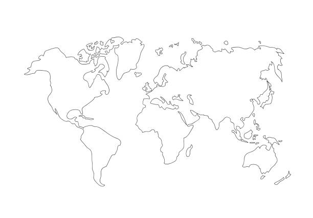 карта мира. р�исование от руки простой обобщенной контурной векторной иллюстрации. линия силуэта континентов - continents travel travel destinations europe stock illustrations
