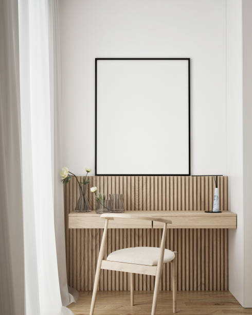 istock mock up poster frame in modern interior background, living room, Scandinavian style, 3D render, 3D illustration 1390888056