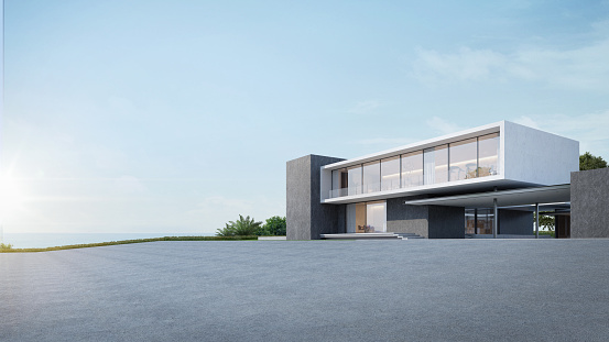 Exterior modern architecture with empty ground.3d rendering