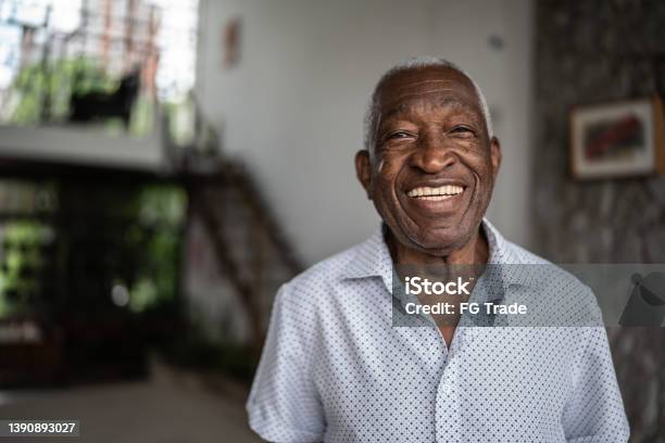 Portrait Of A Senior Man At Home Stock Photo - Download Image Now - Senior Adult, African-American Ethnicity, African Ethnicity