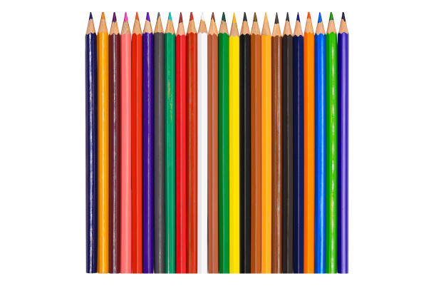istock Row of colored pencils isolated on a white background 1390895658