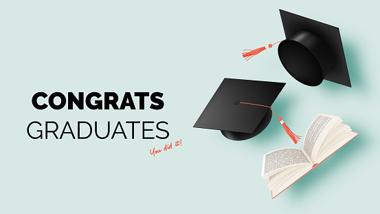 Graduation hat background for education and end of school poster or background concept with pastel color scheme vector illustration
