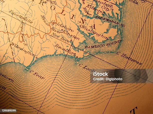 Antique Map American Carolina Coast Stock Photo - Download Image Now - Map, Beaufort - North Carolina, Pamlico Sound
