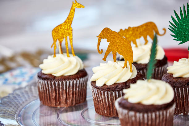 Chocolate Cupcakes with Vanilla Frosting with shallow depth of field