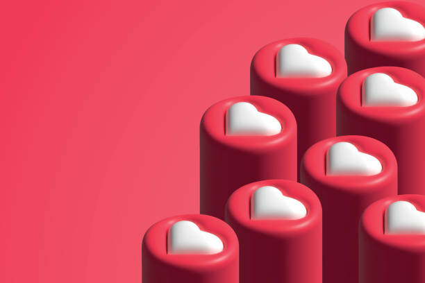Love concept design background. 3D Heart shapes. Red Heart isolated on gradient background stock photo
