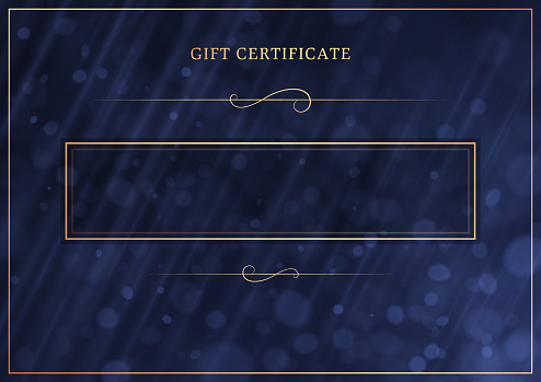 Gift certificate elegant simple gold, black and blue vector design illustration