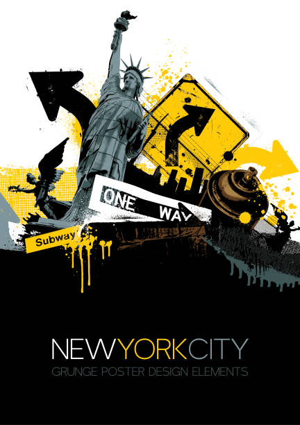 wektor new york city grunge - statue city statue of liberty new york city stock illustrations