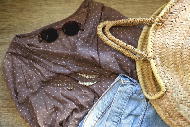 istock Polka Dot Blouse, Jeans, Bag and Accessories 1390902031