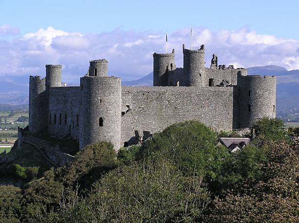 Harlech Castle Harlech Castle, built on a rocky outcrop situated on the west coast of Wales by order of King Edward I in the 13th century. bailey castle photos stock pictures, royalty-free photos & images