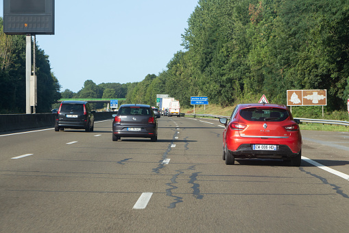 Melun – France, August 19, 2019 : Fiat, Volkswagen, Renault cars on the highway